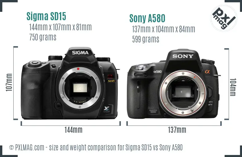 Sigma SD15 vs Sony A580 size comparison