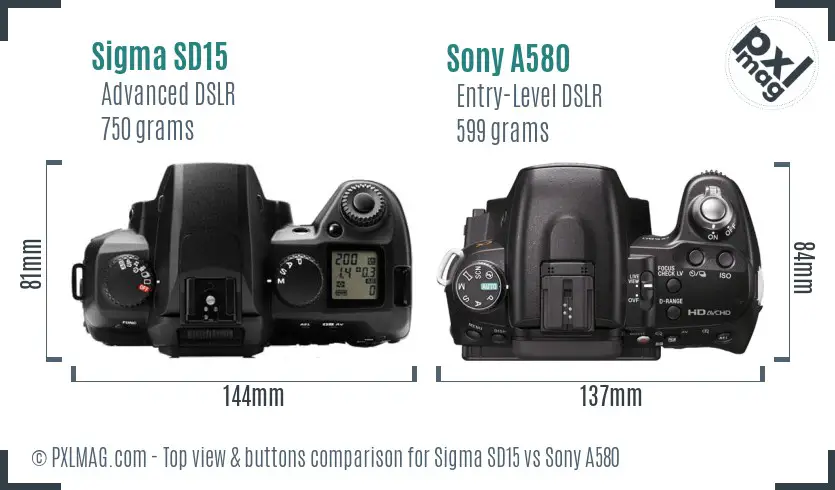 Sigma SD15 vs Sony A580 top view buttons comparison