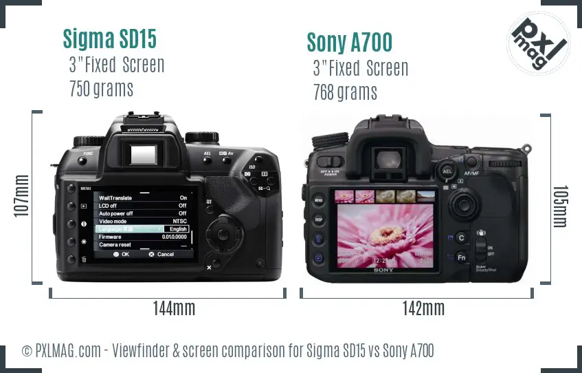 Sigma SD15 vs Sony A700 Screen and Viewfinder comparison