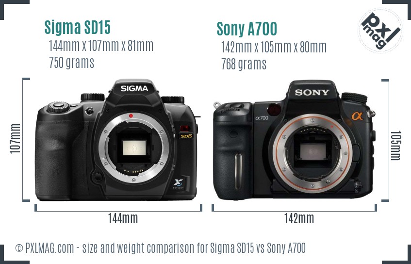 Sigma SD15 vs Sony A700 size comparison