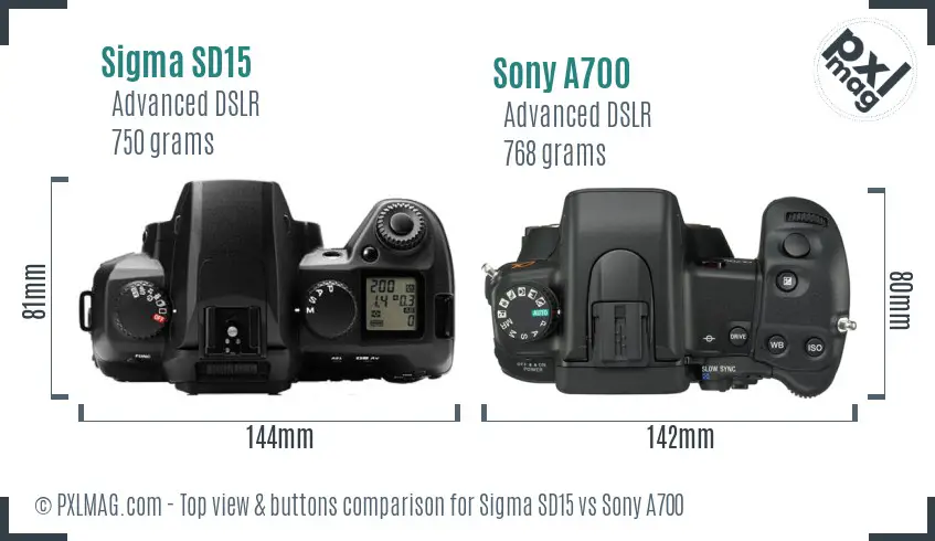 Sigma SD15 vs Sony A700 top view buttons comparison