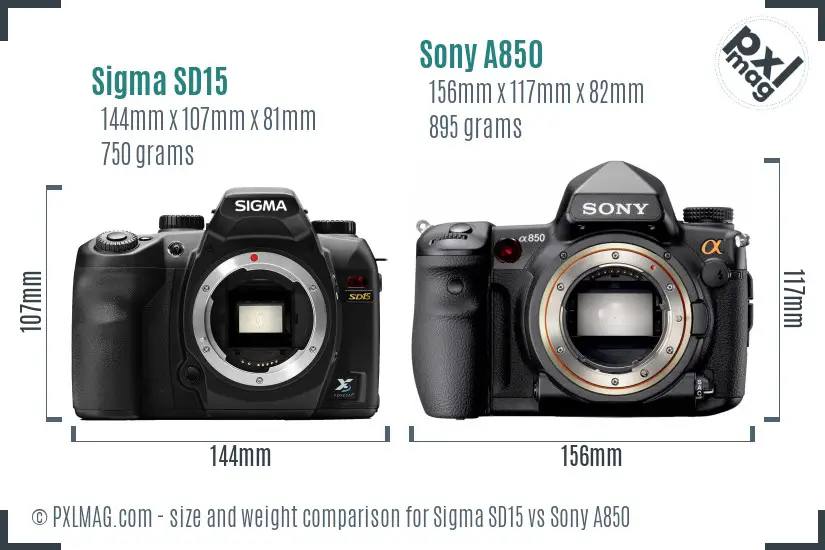 Sigma SD15 vs Sony A850 size comparison