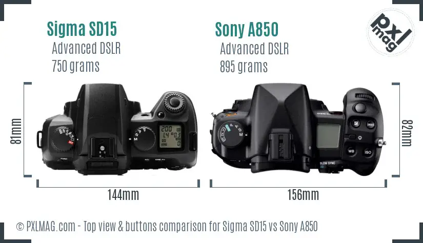 Sigma SD15 vs Sony A850 top view buttons comparison
