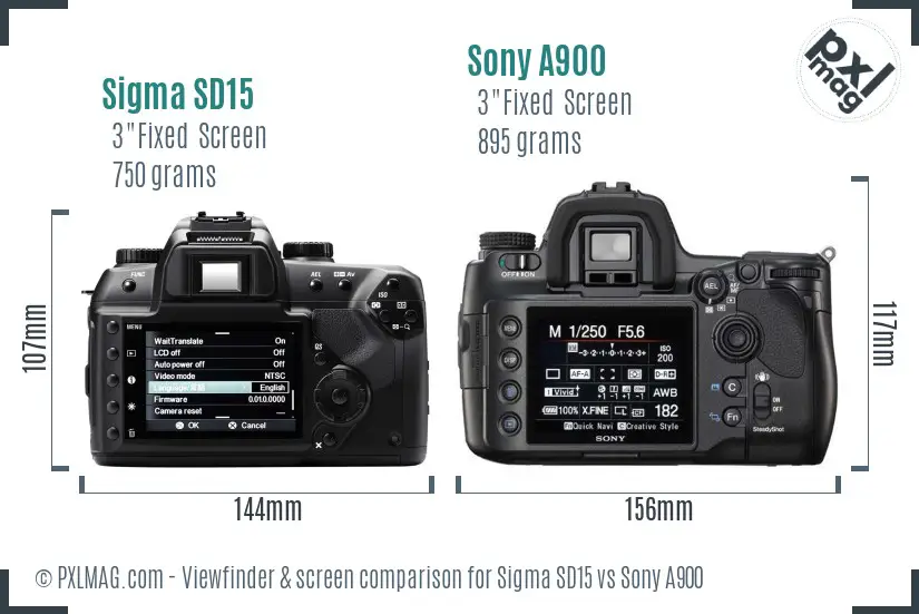 Sigma SD15 vs Sony A900 Screen and Viewfinder comparison