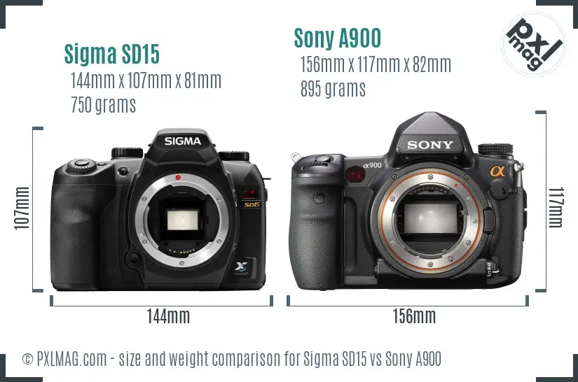 Sigma SD15 vs Sony A900 size comparison