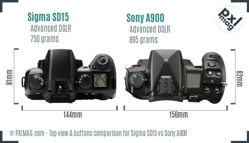 Sigma SD15 vs Sony A900 top view buttons comparison