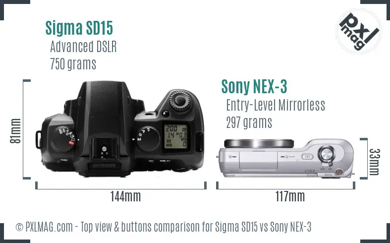 Sigma SD15 vs Sony NEX-3 top view buttons comparison