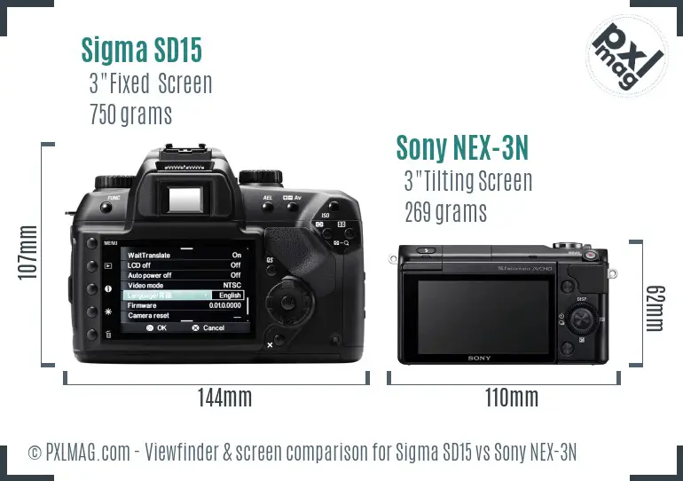 Sigma SD15 vs Sony NEX-3N Screen and Viewfinder comparison