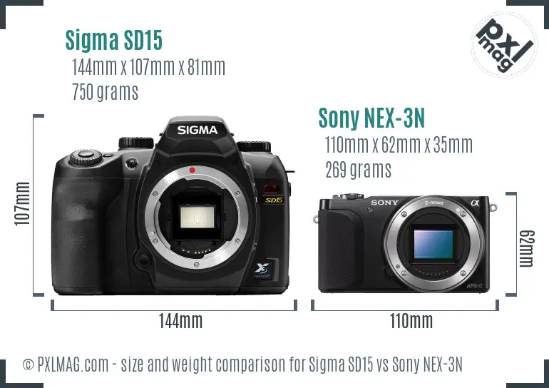 Sigma SD15 vs Sony NEX-3N size comparison