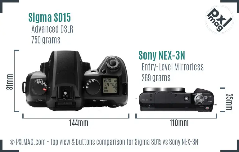 Sigma SD15 vs Sony NEX-3N top view buttons comparison