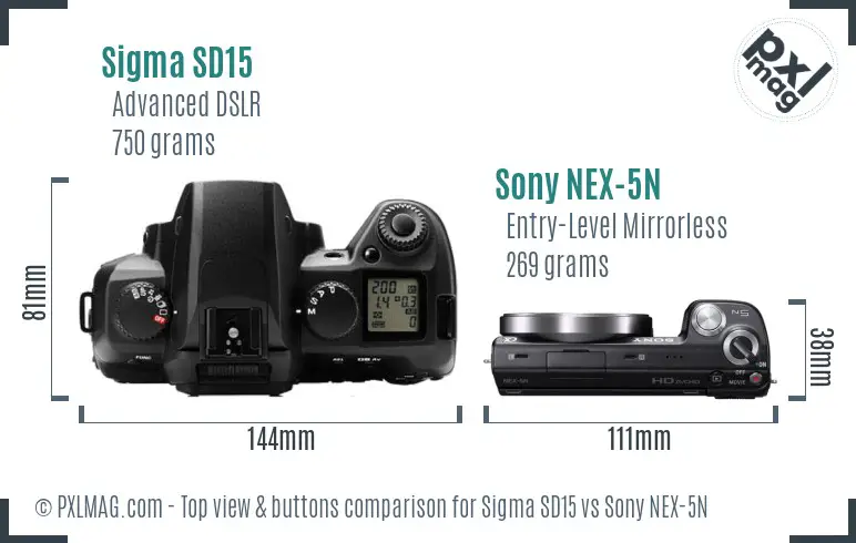 Sigma SD15 vs Sony NEX-5N top view buttons comparison