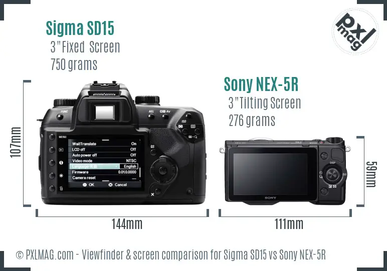 Sigma SD15 vs Sony NEX-5R Screen and Viewfinder comparison