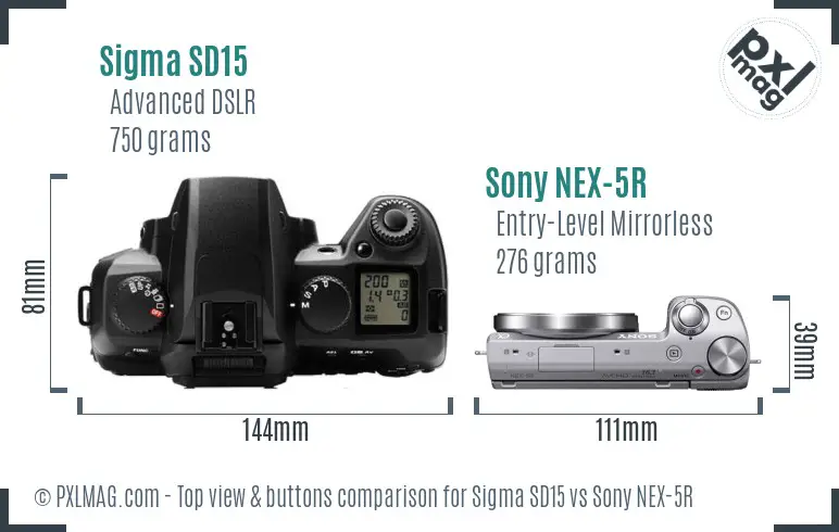 Sigma SD15 vs Sony NEX-5R top view buttons comparison