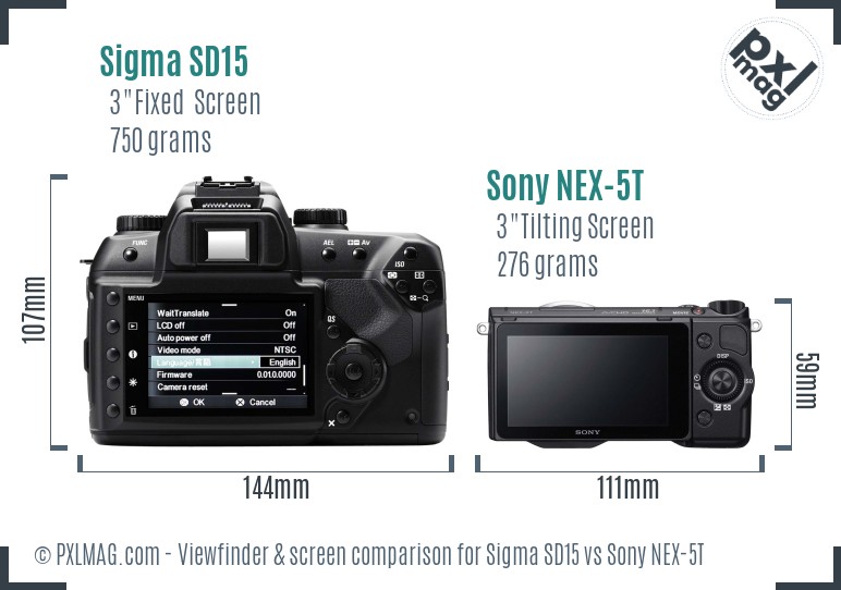 Sigma SD15 vs Sony NEX-5T Screen and Viewfinder comparison