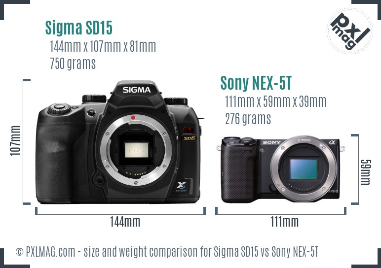 Sigma SD15 vs Sony NEX-5T size comparison