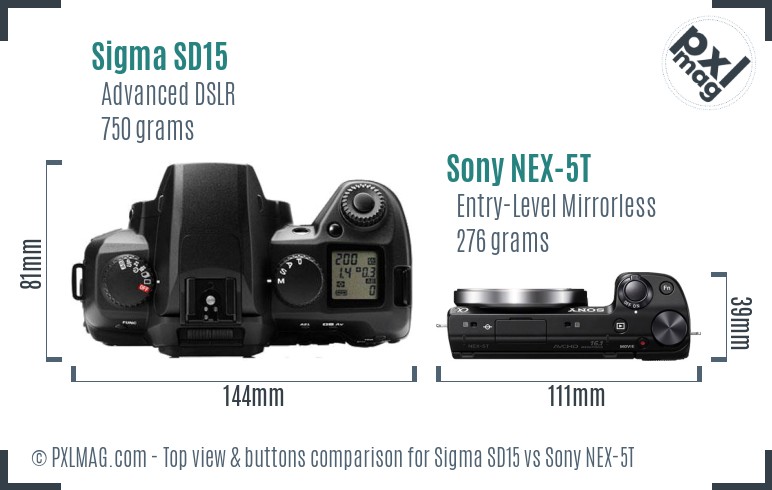 Sigma SD15 vs Sony NEX-5T top view buttons comparison