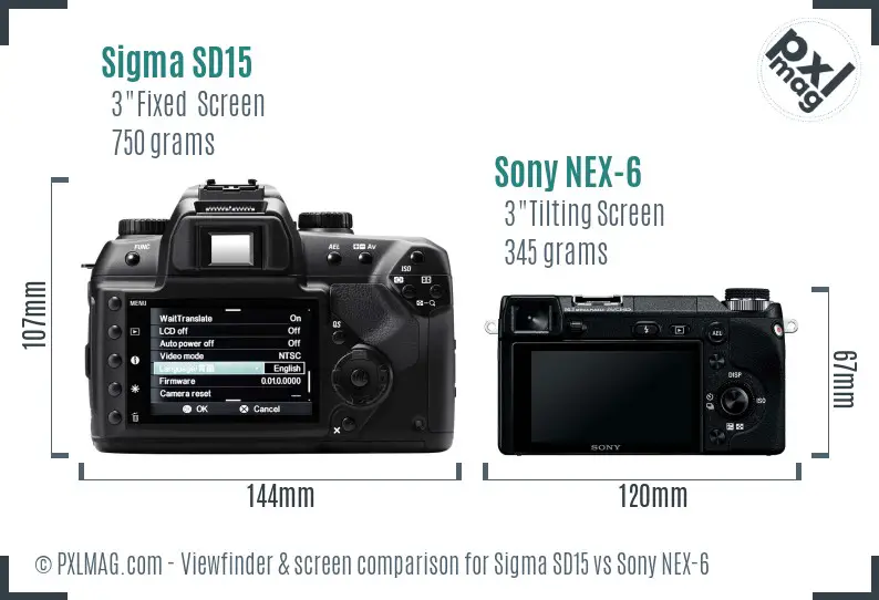 Sigma SD15 vs Sony NEX-6 Screen and Viewfinder comparison