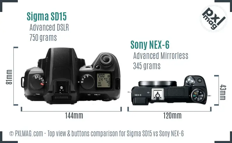 Sigma SD15 vs Sony NEX-6 top view buttons comparison