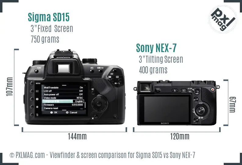 Sigma SD15 vs Sony NEX-7 Screen and Viewfinder comparison