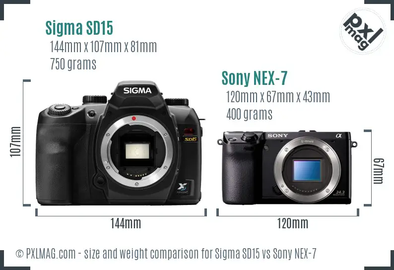 Sigma SD15 vs Sony NEX-7 size comparison