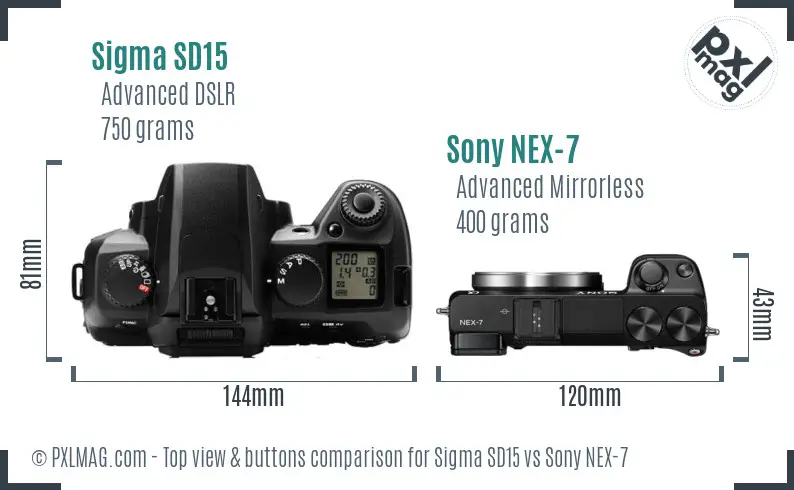 Sigma SD15 vs Sony NEX-7 top view buttons comparison