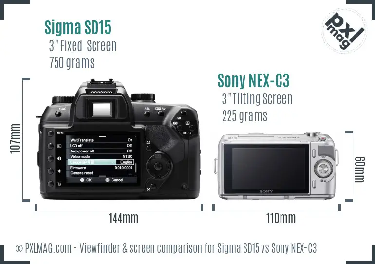 Sigma SD15 vs Sony NEX-C3 Screen and Viewfinder comparison