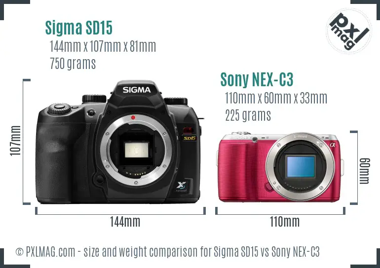 Sigma SD15 vs Sony NEX-C3 size comparison