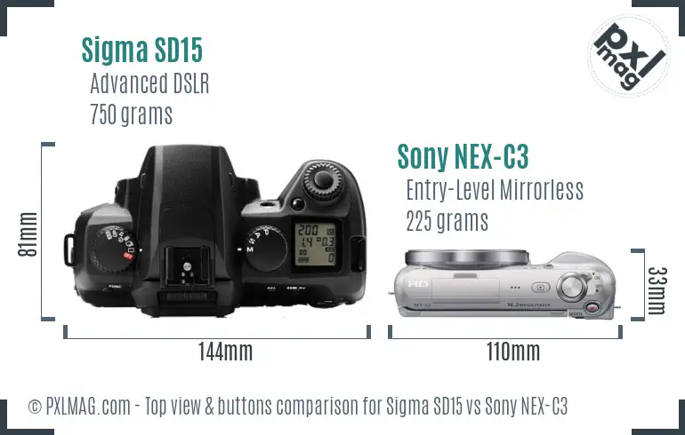 Sigma SD15 vs Sony NEX-C3 top view buttons comparison