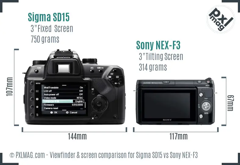 Sigma SD15 vs Sony NEX-F3 Screen and Viewfinder comparison