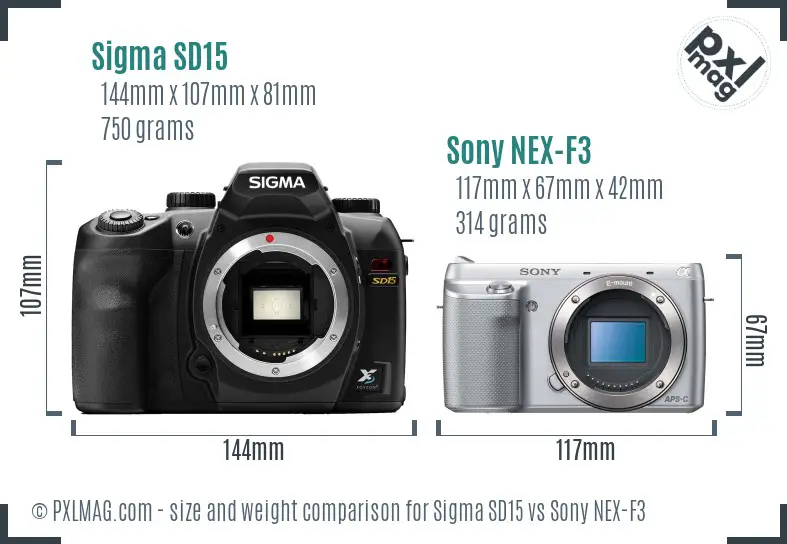 Sigma SD15 vs Sony NEX-F3 size comparison