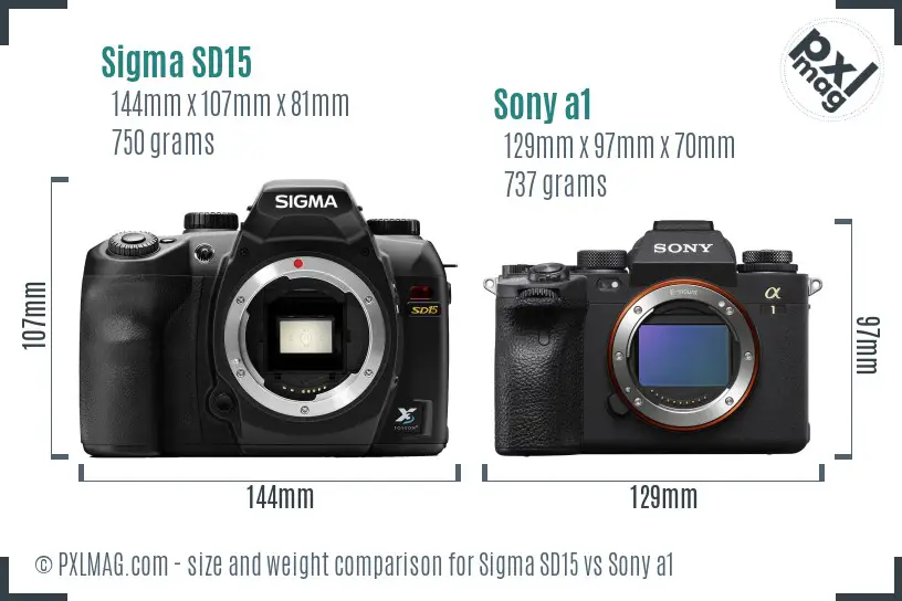 Sigma SD15 vs Sony a1 size comparison