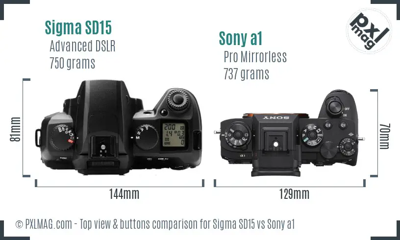 Sigma SD15 vs Sony a1 top view buttons comparison