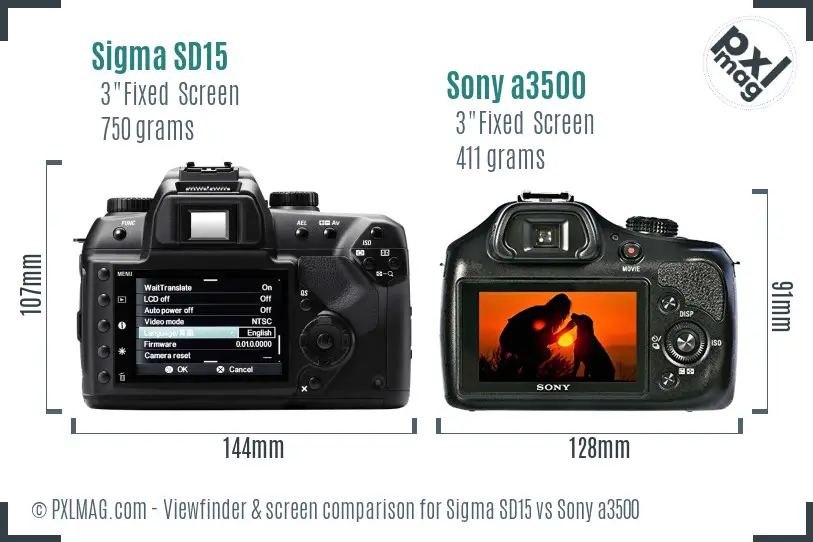 Sigma SD15 vs Sony a3500 Screen and Viewfinder comparison
