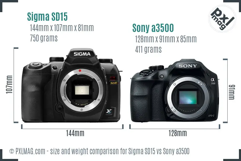 Sigma SD15 vs Sony a3500 size comparison