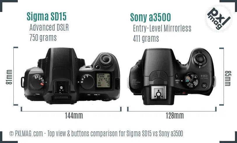 Sigma SD15 vs Sony a3500 top view buttons comparison