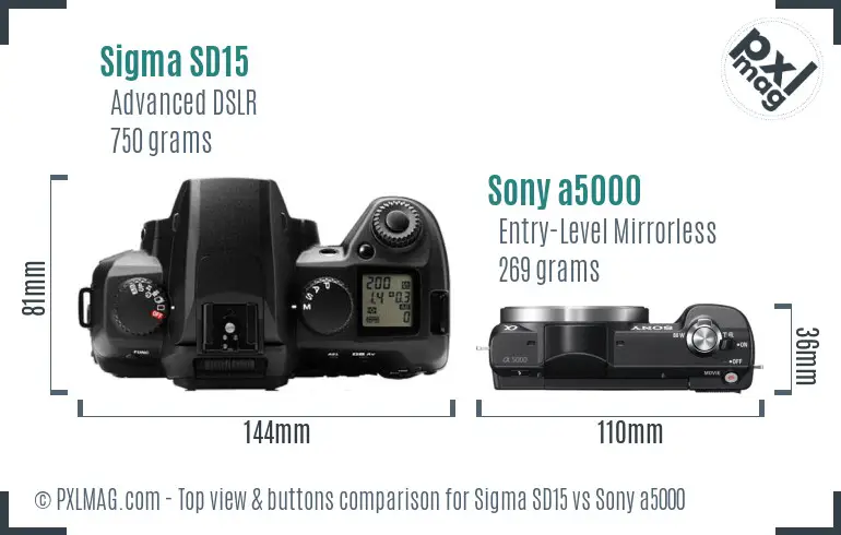 Sigma SD15 vs Sony a5000 top view buttons comparison