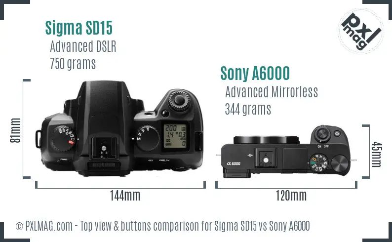 Sigma SD15 vs Sony A6000 top view buttons comparison