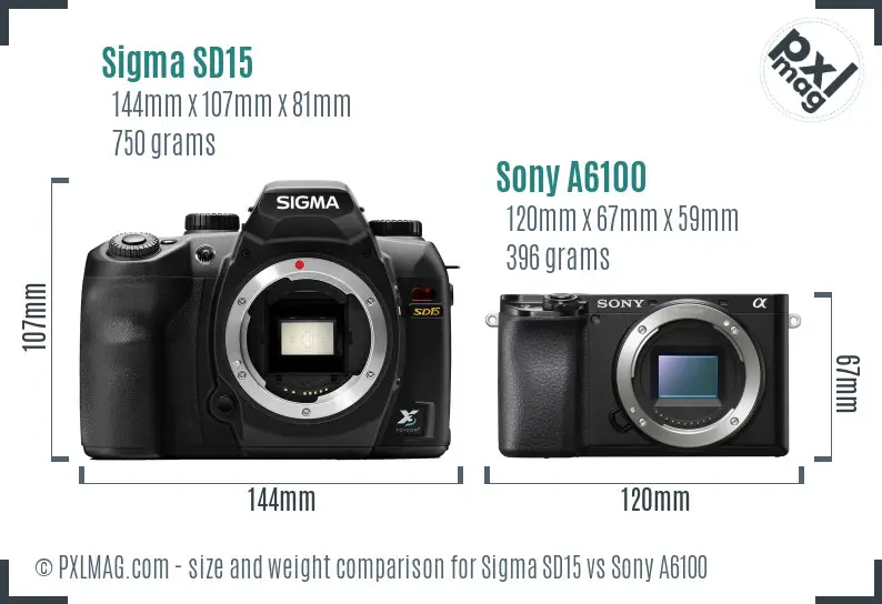 Sigma SD15 vs Sony A6100 size comparison