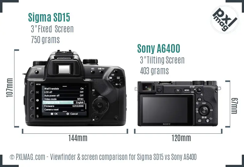 Sigma SD15 vs Sony A6400 Screen and Viewfinder comparison