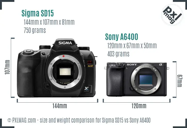 Sigma SD15 vs Sony A6400 size comparison