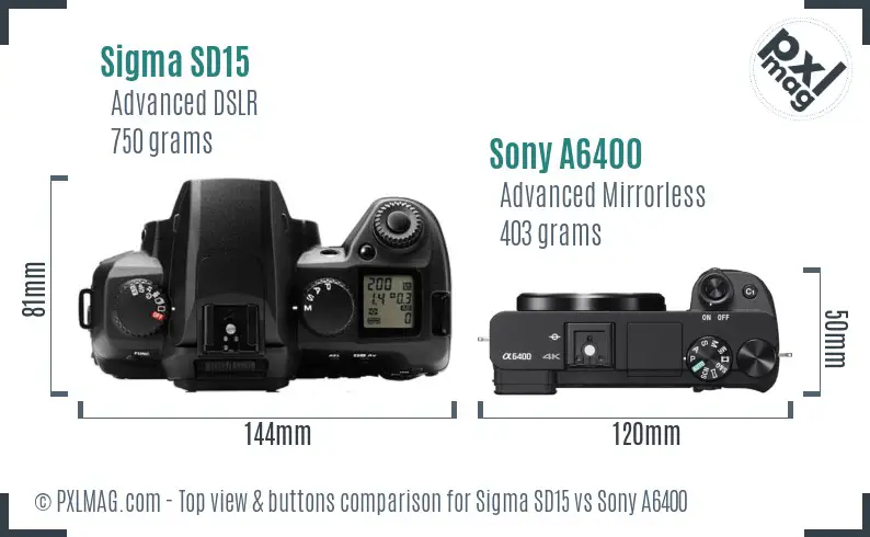 Sigma SD15 vs Sony A6400 top view buttons comparison