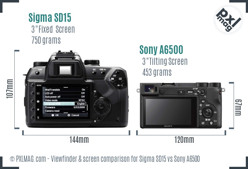 Sigma SD15 vs Sony A6500 Screen and Viewfinder comparison