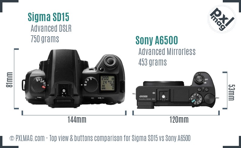 Sigma SD15 vs Sony A6500 top view buttons comparison