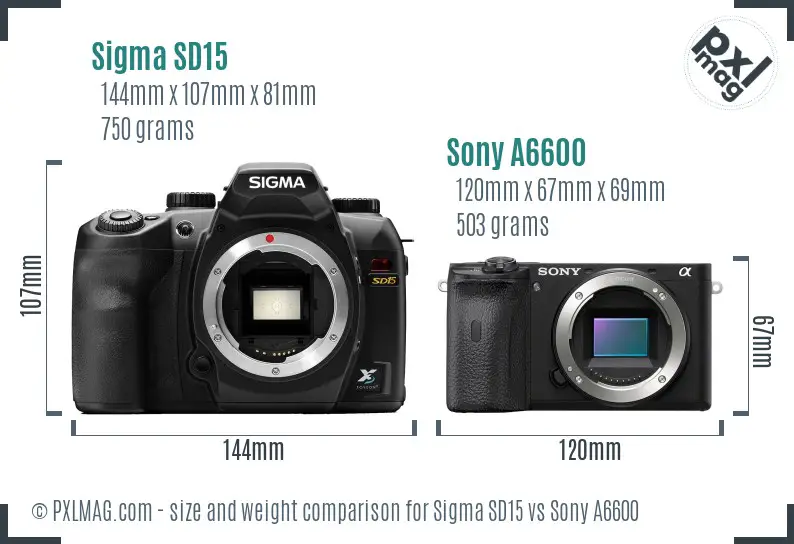 Sigma SD15 vs Sony A6600 size comparison