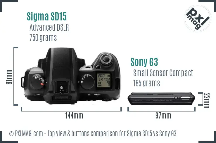Sigma SD15 vs Sony G3 top view buttons comparison Sigma SD15 vs Sony G3 top view buttons comparison