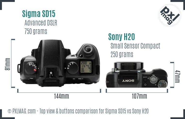 Sigma SD15 vs Sony H20 top view buttons comparison