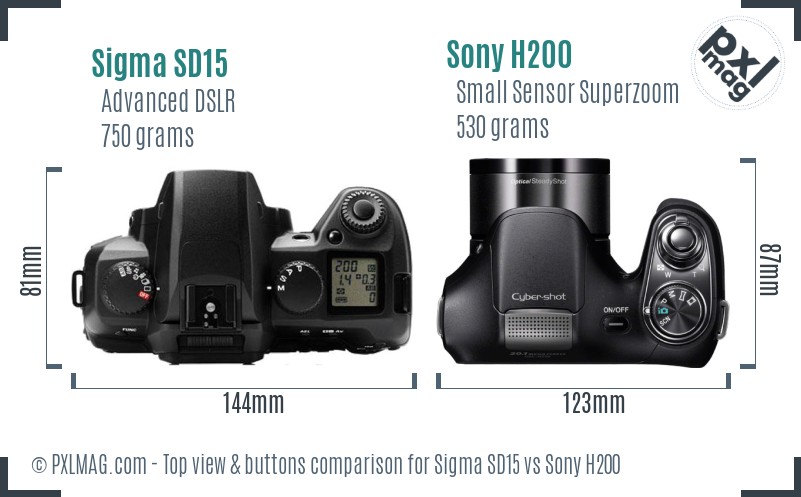 Sigma SD15 vs Sony H200 top view buttons comparison