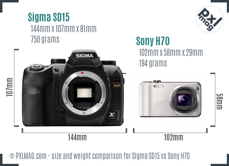 Sigma SD15 vs Sony H70 size comparison