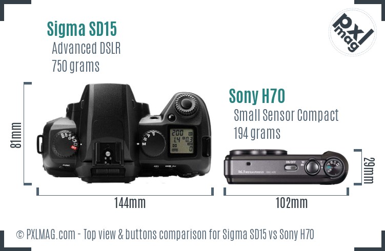 Sigma SD15 vs Sony H70 top view buttons comparison