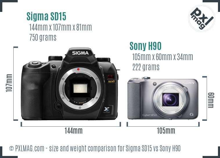 Sigma SD15 vs Sony H90 size comparison